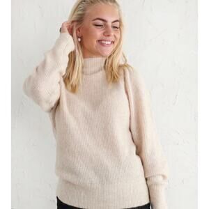 Neo Noir Large Marlia Knit Blouse Cream Alpaca Wool Blend Mock Neck Pullover
